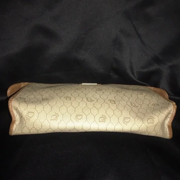 DIOR Vintage Honeycomb Zip Pouch Clutch Bag Monogram Tan - Picture 3 of 11